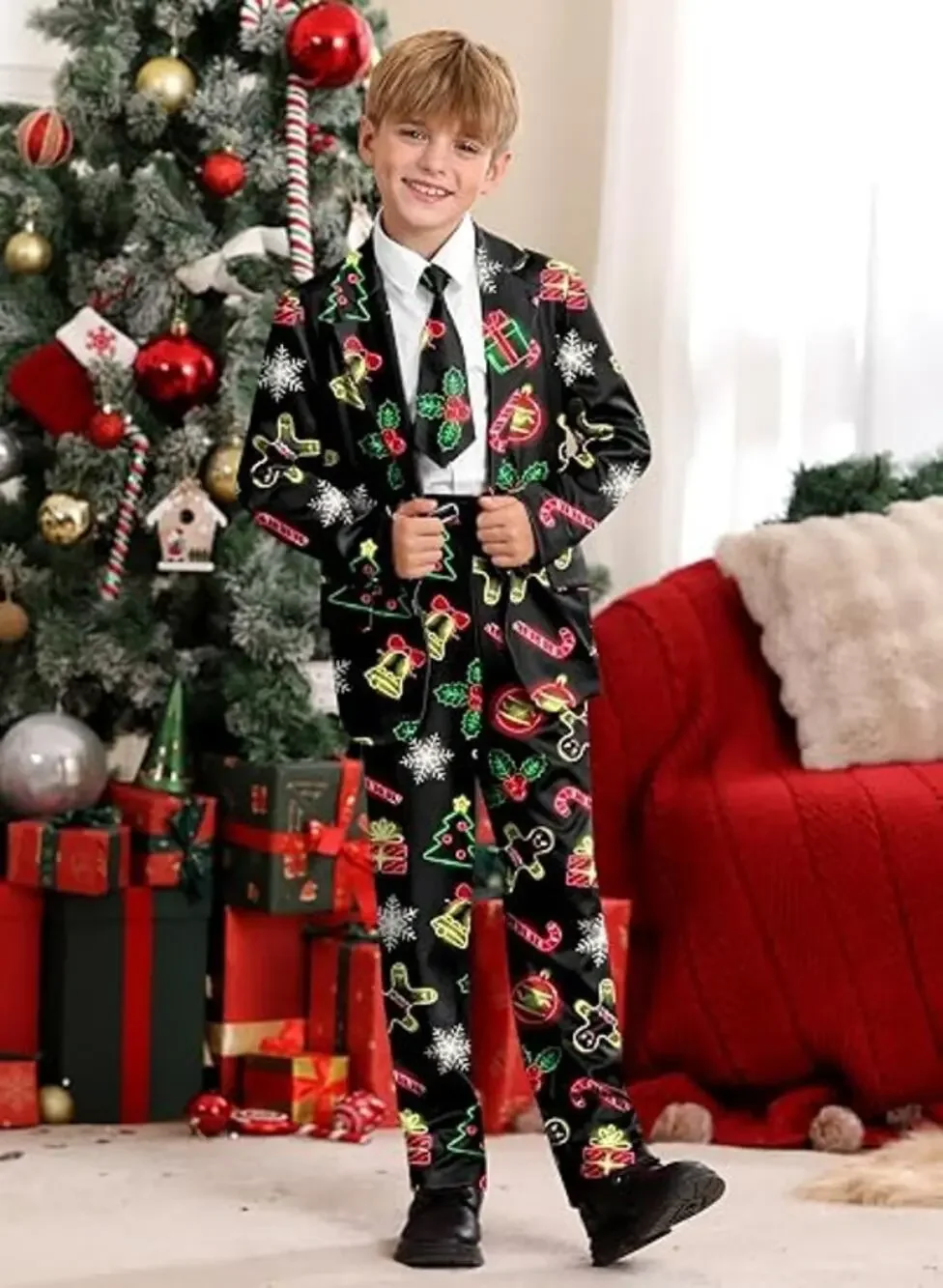 Christmas 3 Piece Suit Funny Party Outfit with Matching Blazer Jacket, L